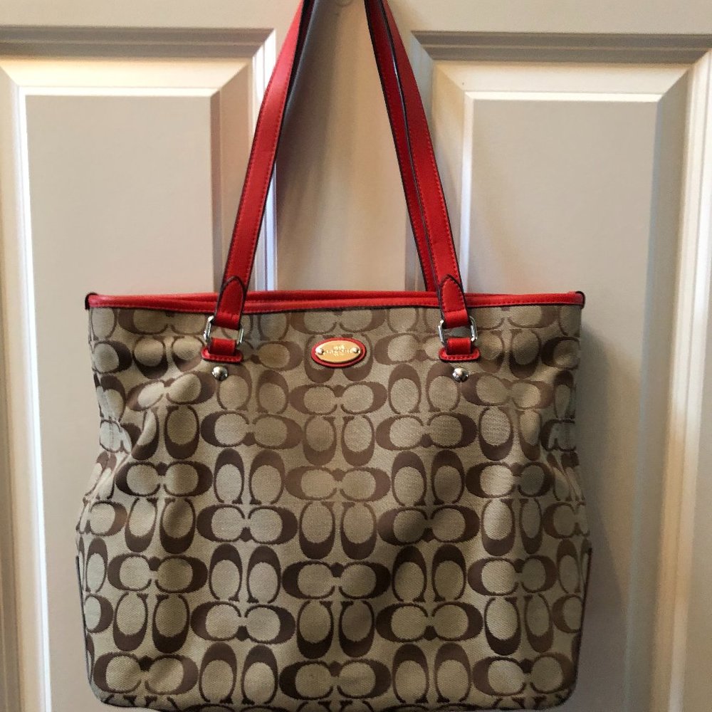 Coach Beige/Orange Signature Canvas and Leather